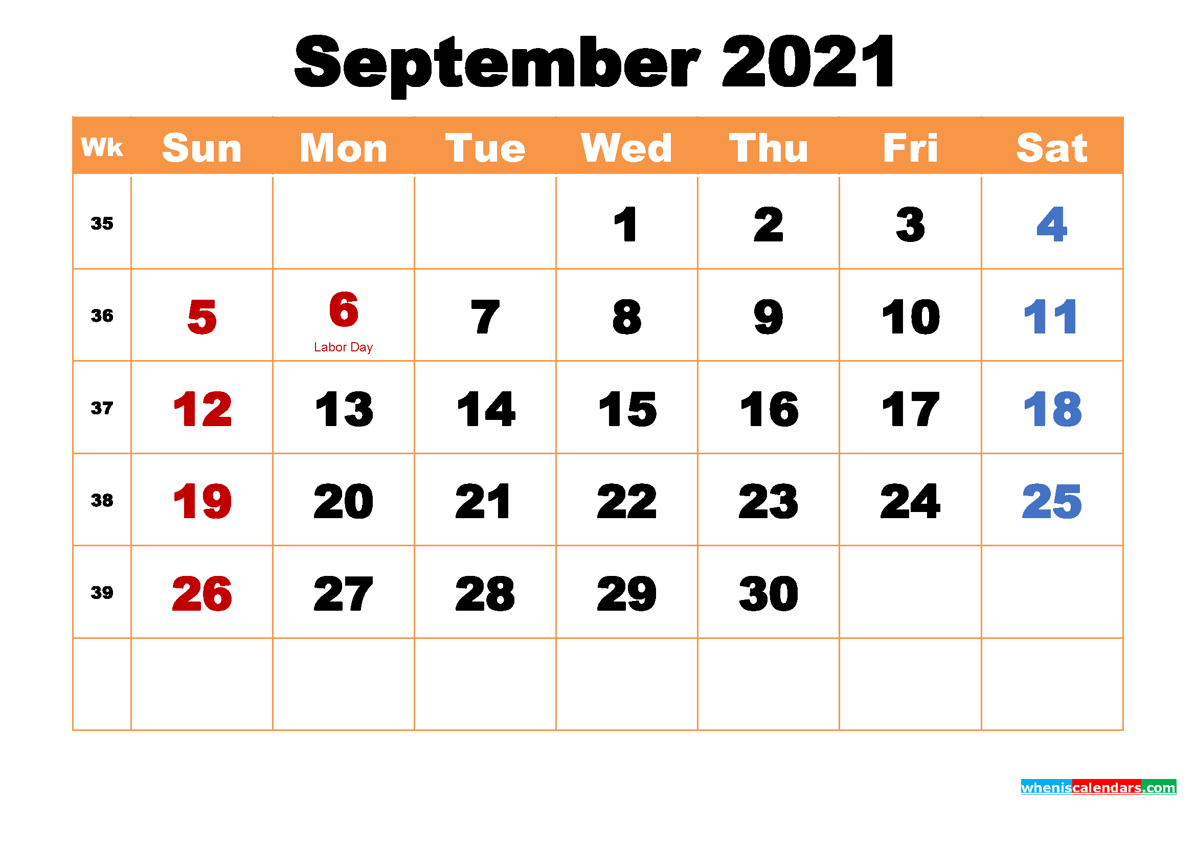 Printable Calendar For September 2021