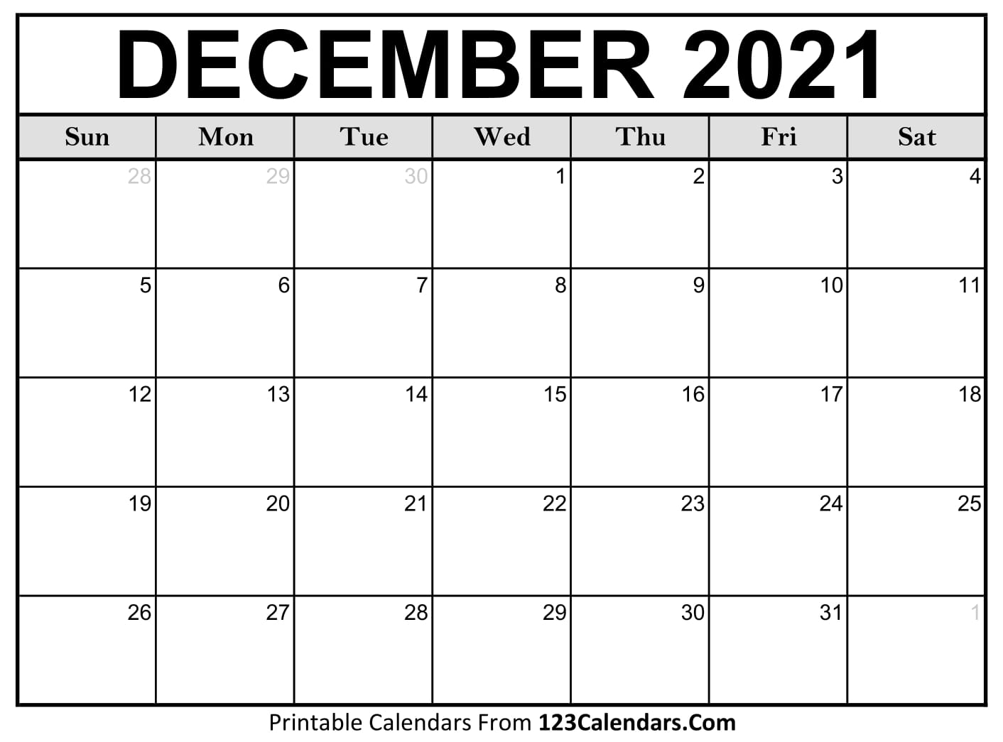 Printable December 2021 Calendar Templates 123calendars