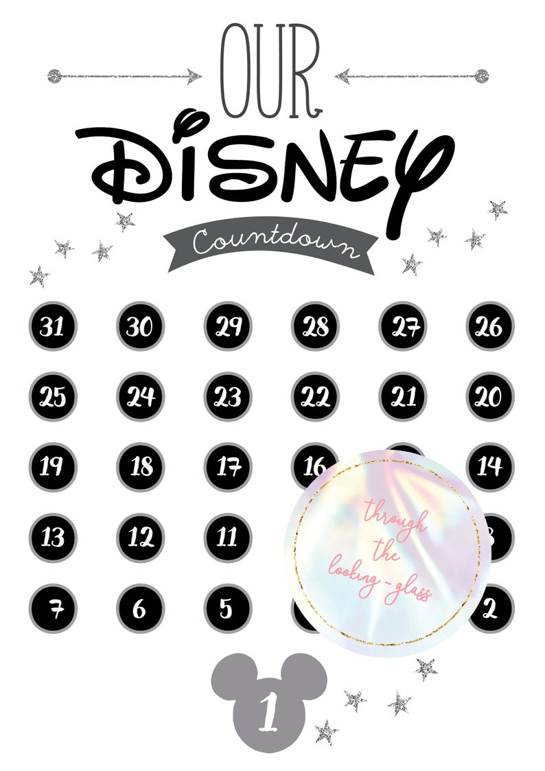 Printable Disney Countdown Calendar Sheet Mickey Mouse Etsy 1