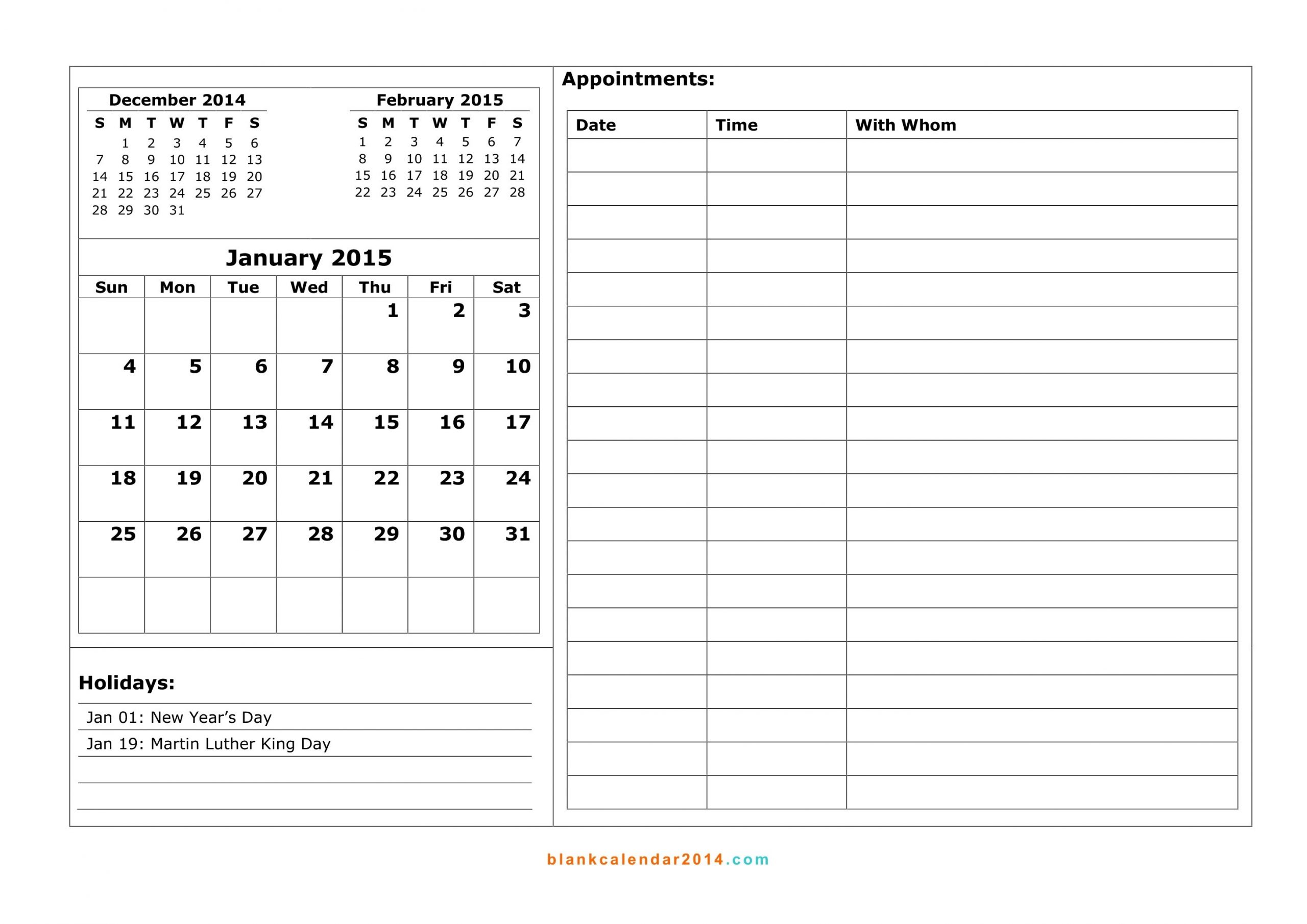 Printable Monthly Appointment Calendar Printable Weekly