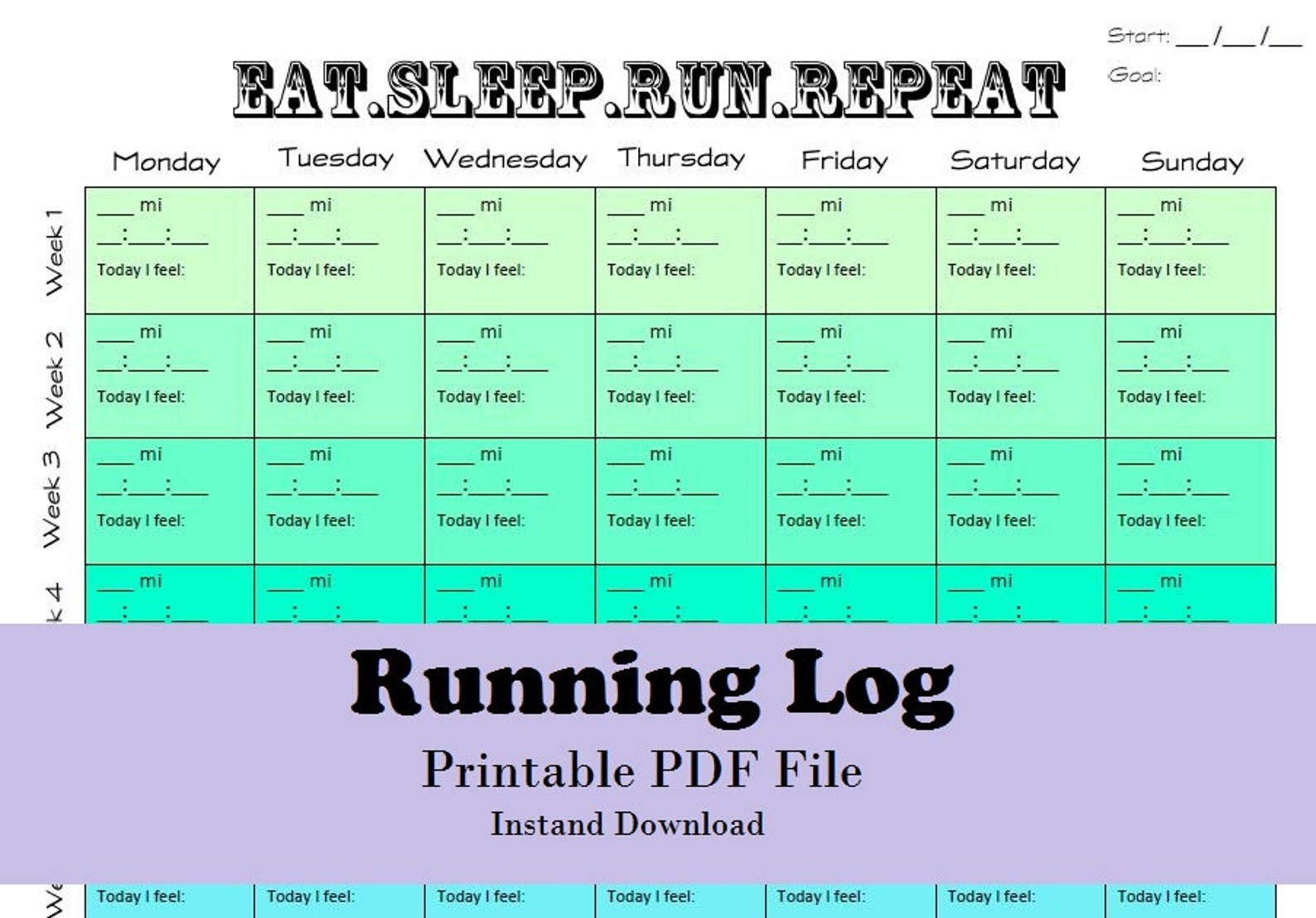 Printable Running Log Running Calendar Fillable Running
