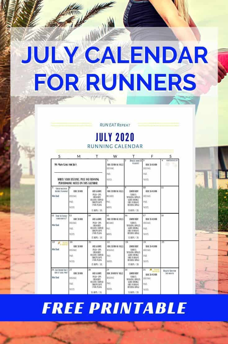 Running Journal Calendar July 2020 Free Printable