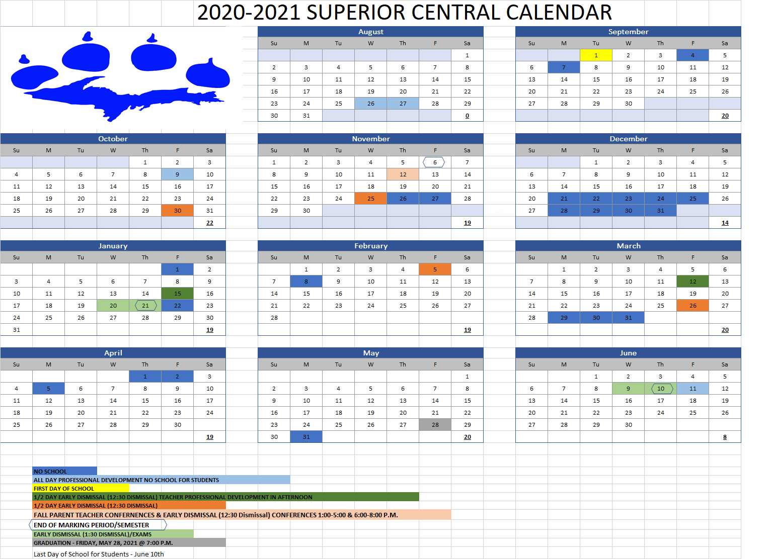Superior Central School District Calendar 2021 And 2022