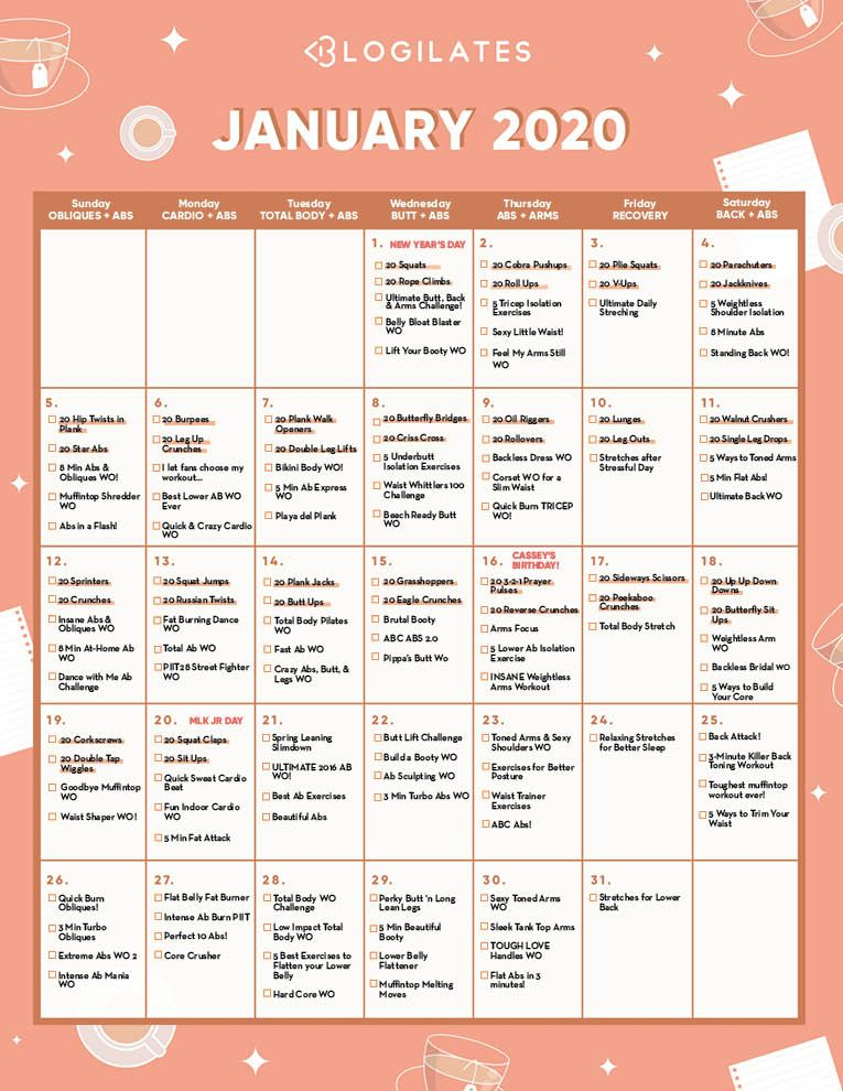 The Blogilates January 2020 Workout Calendar Blogilates