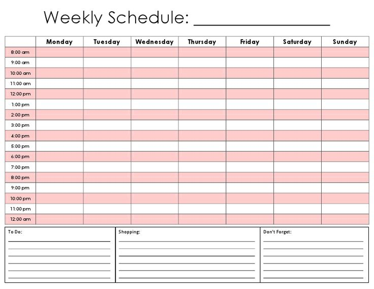 Weekly Calendar Hourly