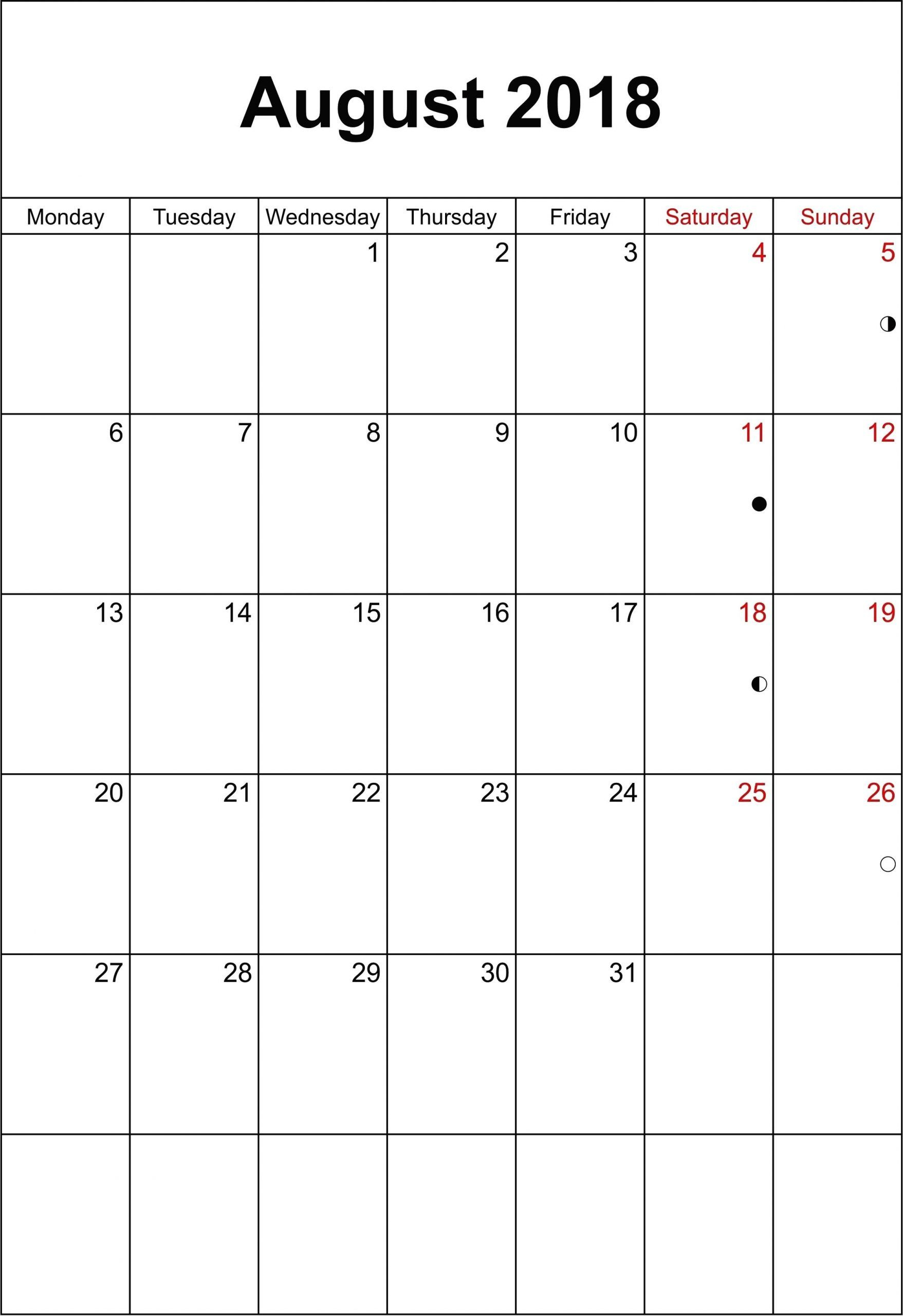 11×17 Calendar Template Word 2018 August Calendar Vertical