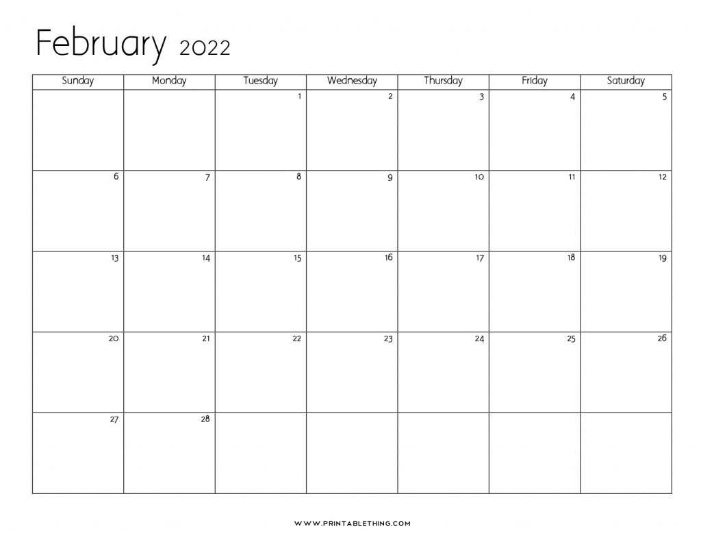 20 February 2022 Calendar Printable Pdf Us Holidays Blank Free 1