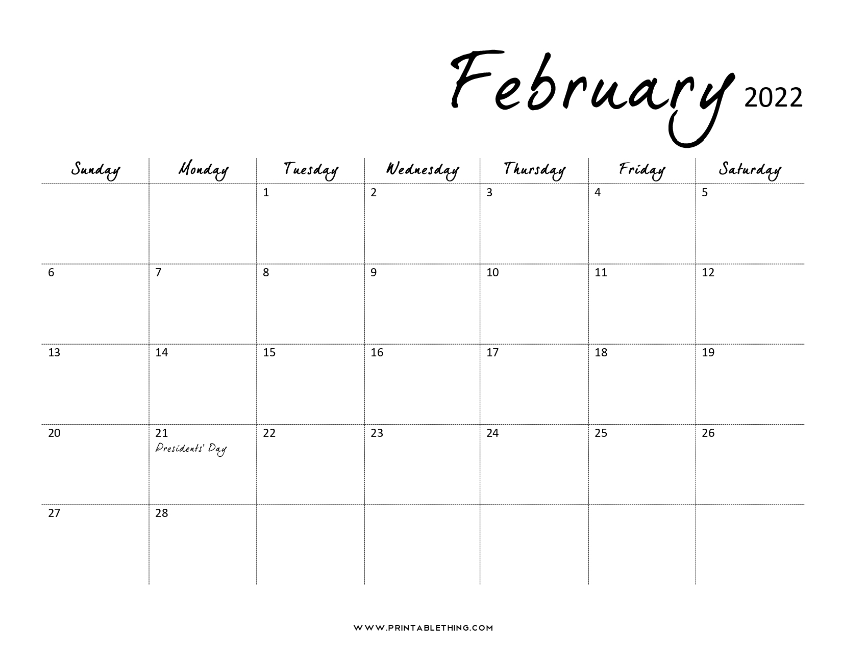 20 february 2022 calendar printable pdf us holidays blank free 3