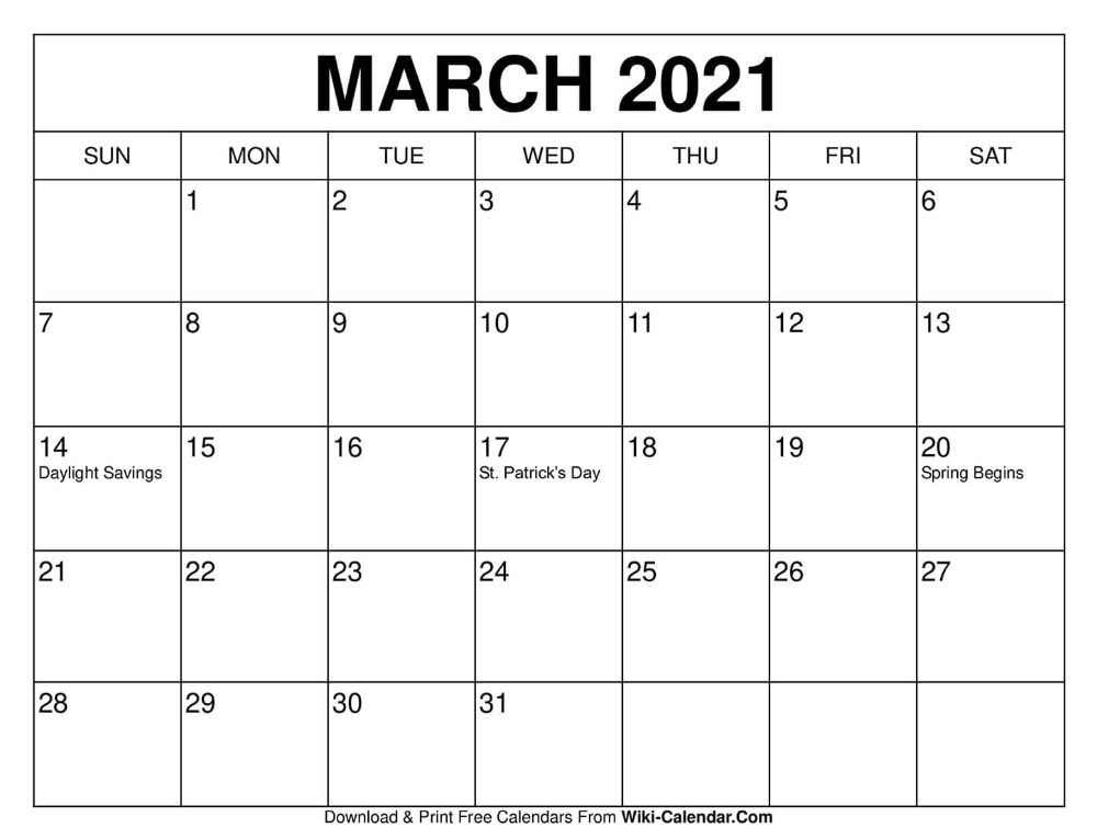 20 March 2021 Holidays Free Download Printable Calendar