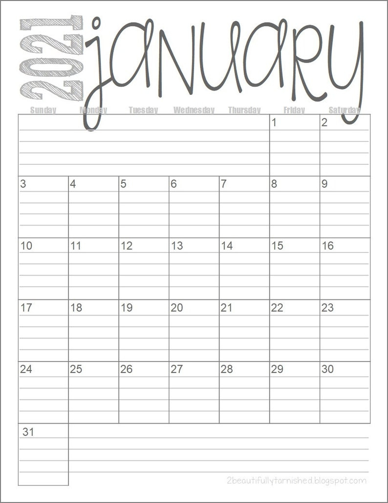 2021 monthly calendar printable with notes free letter
