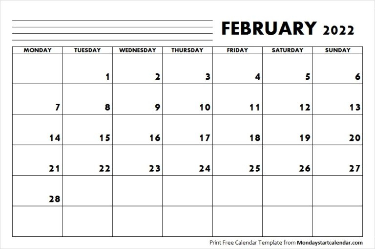2022 February Calendar February Month Template