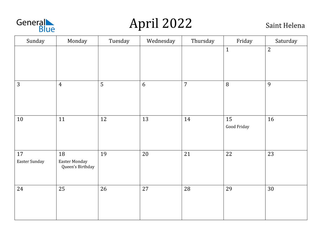 april 2022 calendar saint helena