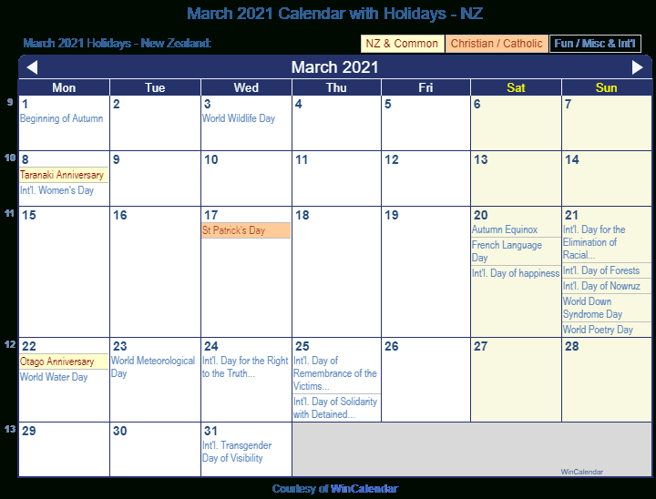 Calendar March 2021 Nz Printable March