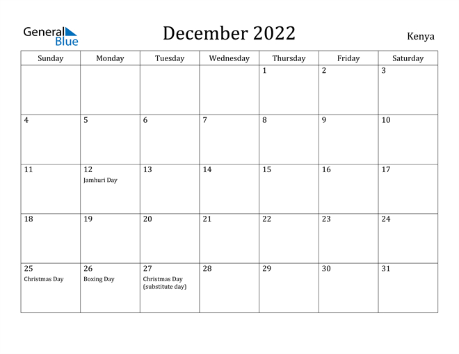 December 2022 Calendar Kenya