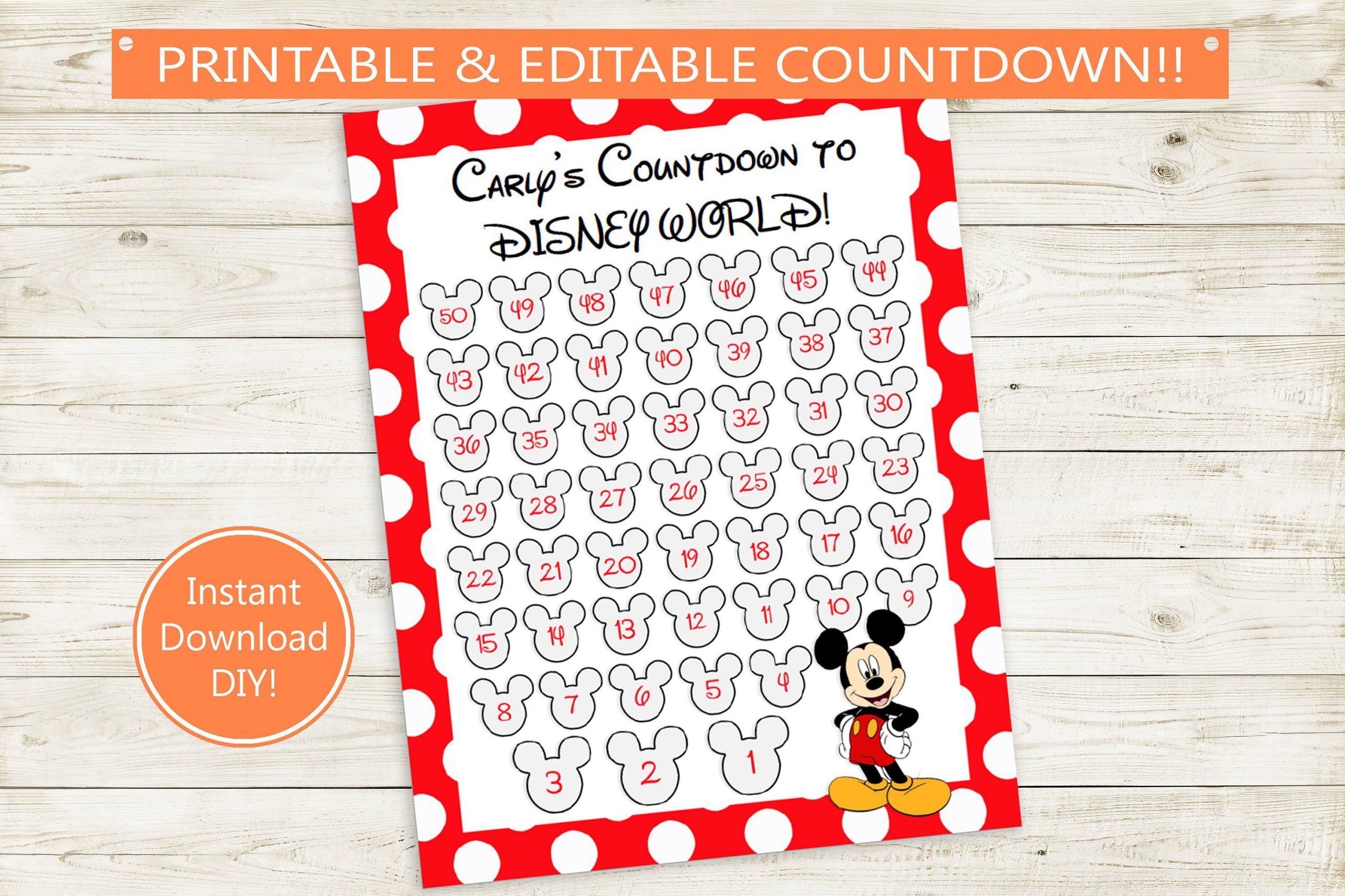 Disney Vacation Countdown Printable Editable Pdf