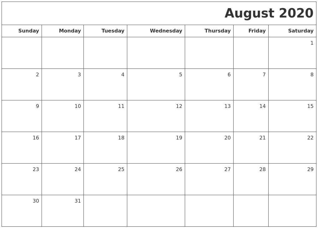 Editable August 2020 Calendar In 2020 June Calendar