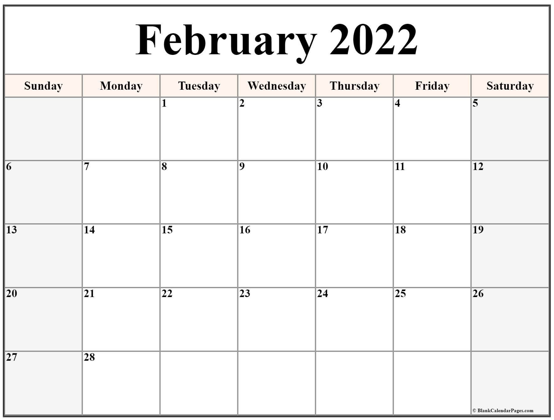 February 2022 Calendar Free Printable Calendar Templates