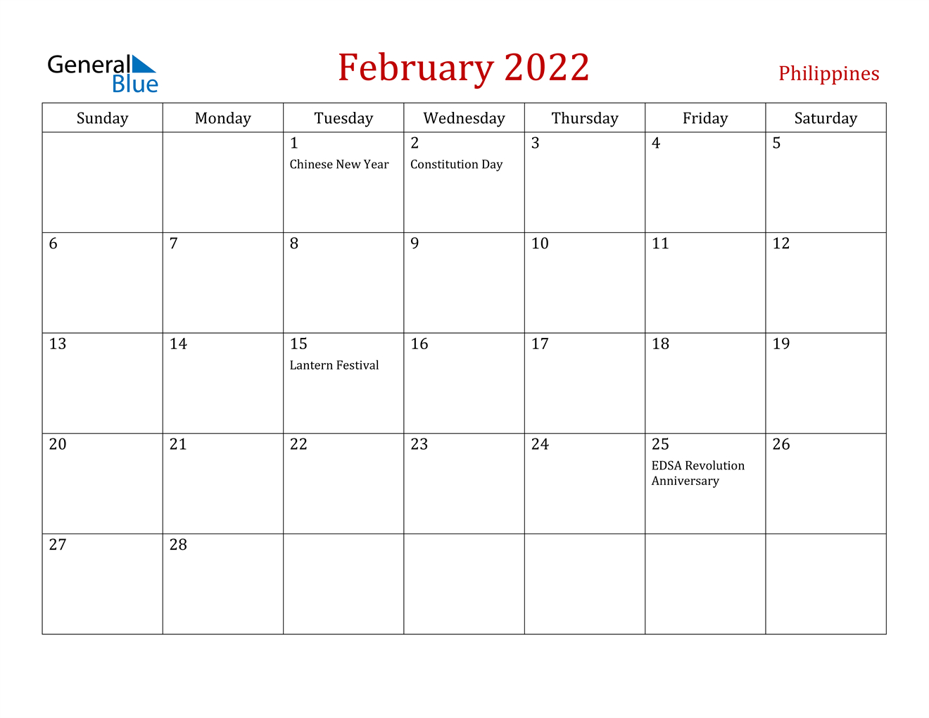 February 2022 Calendar Philippines