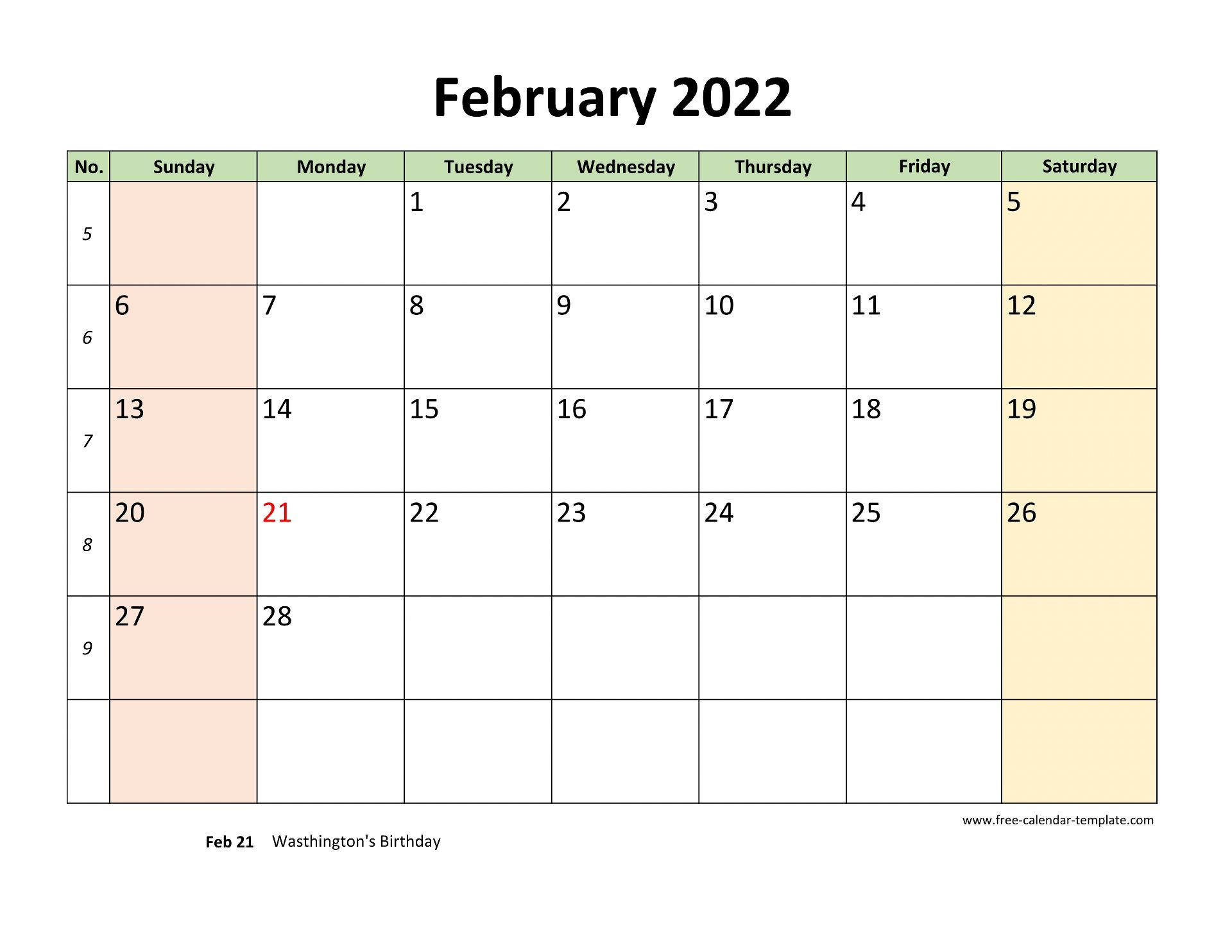 February 2022 Free Calendar Tempplate Free Calendar 1