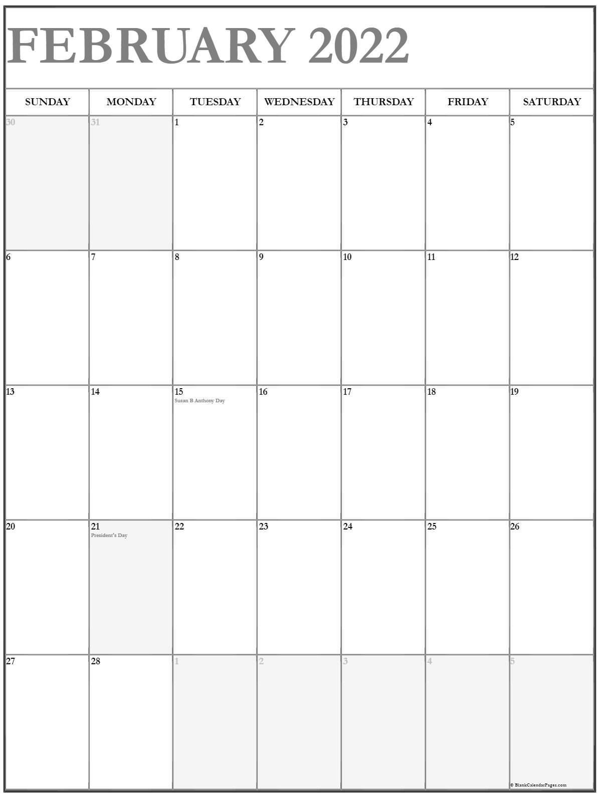 February 2022 Vertical Calendar Portrait 1