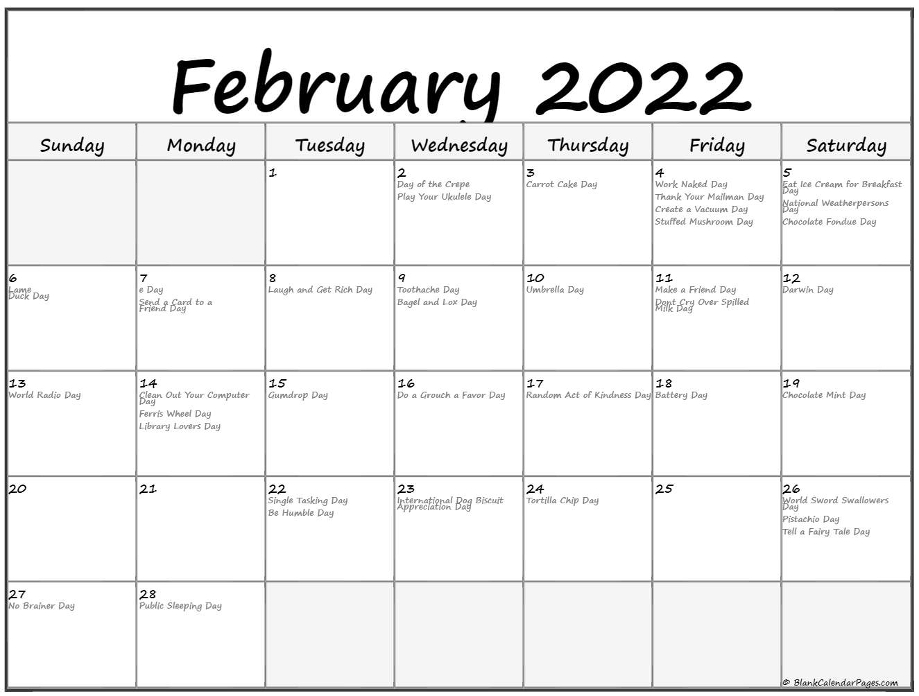 February 2022 With Holidays Calendar 4