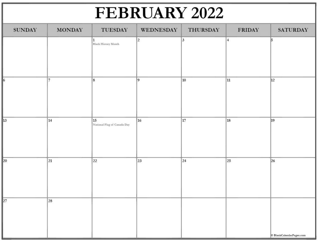 February 2022 With Holidays Calendar Free Printable