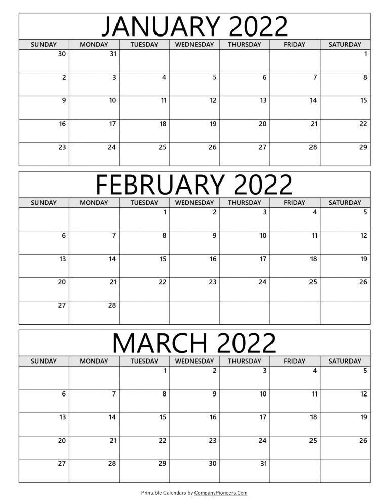 january february march 2022 calendar printable template