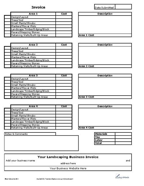 Landscaping Business Invoice Excel Spreadsheet Invoice
