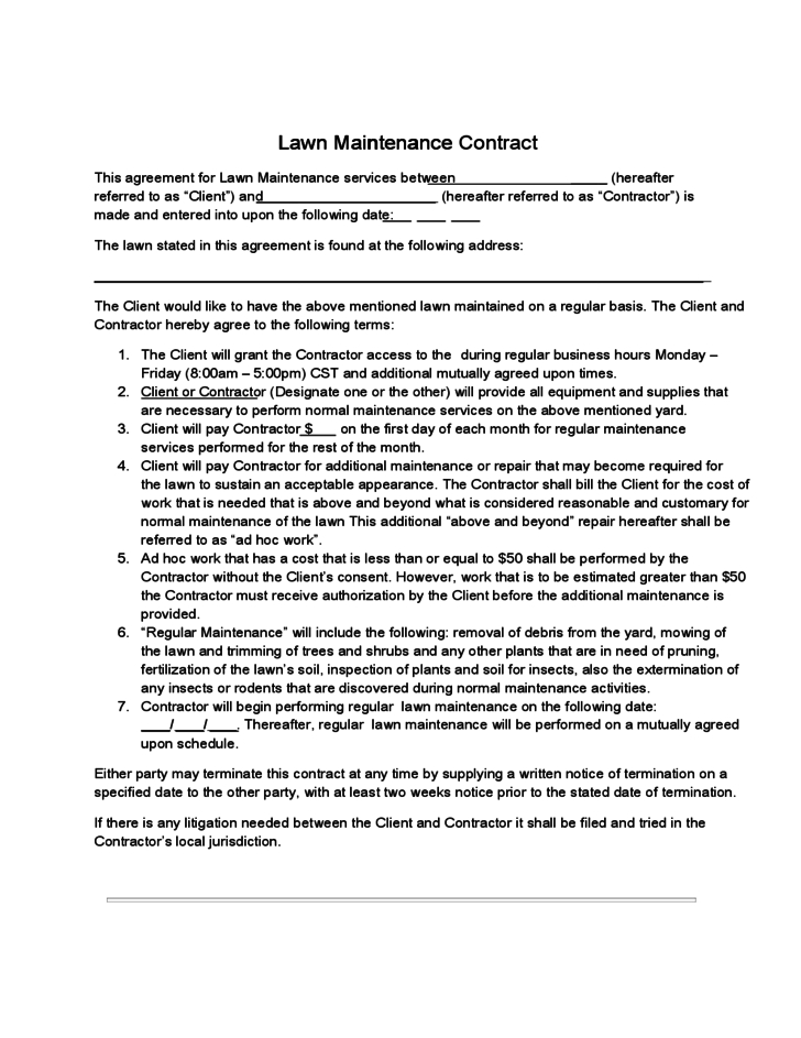 Lawn Maintenance Contract Free Download