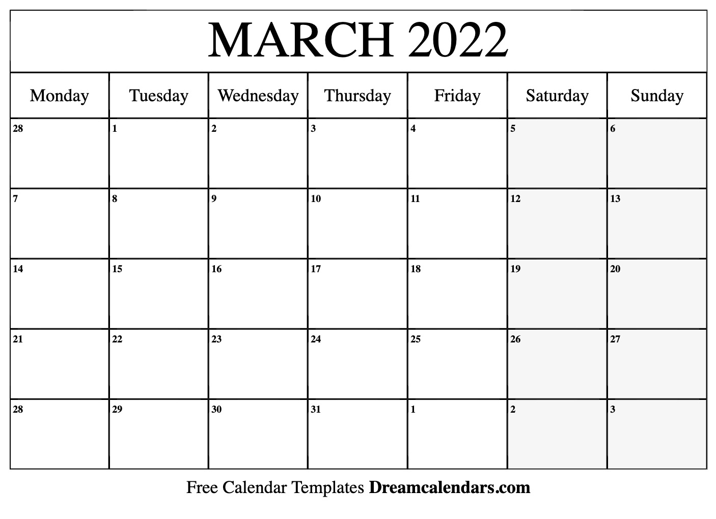 march 2022 calendar free blank printable templates