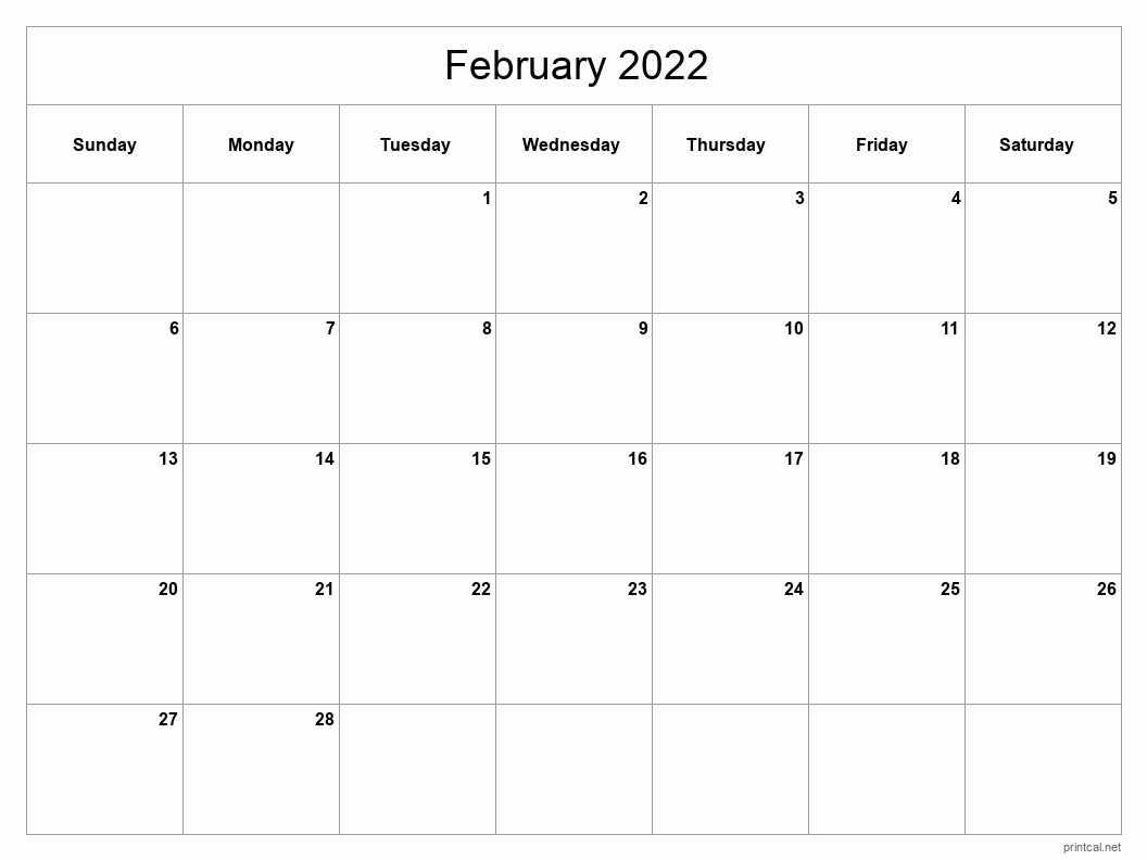 Printable February 2022 Calendar Free Printable Calendars