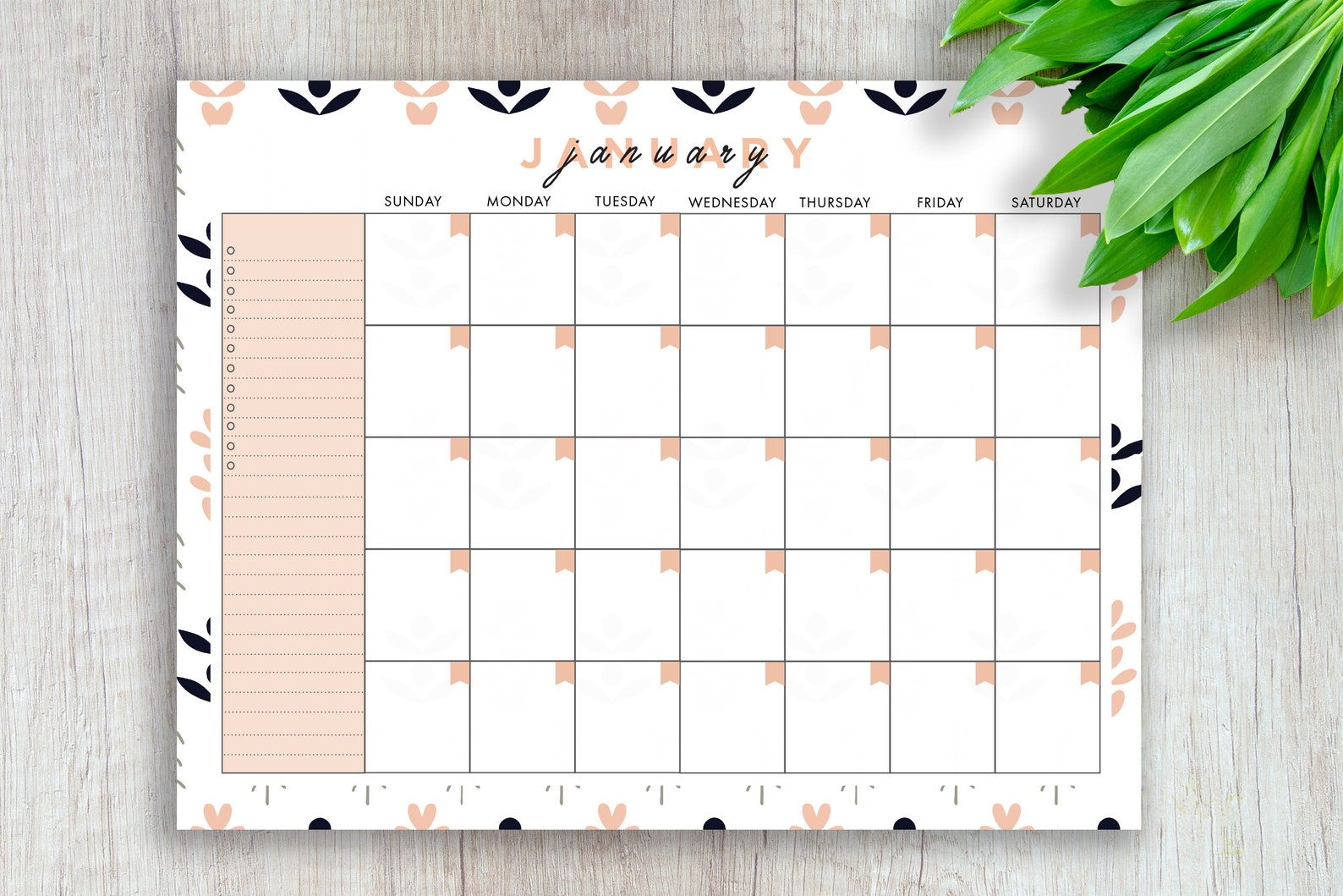 Printable Undated Monthly Calendar 8 5 X 11 In Etsy