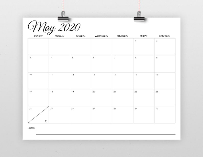 Sale 8 5 X 11 Inch 2020 Calendar Template Instant Download