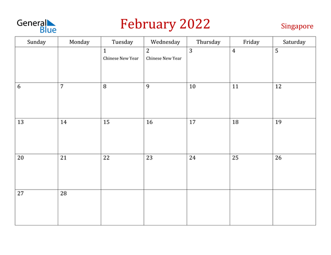 Singapore February 2022 Calendar With Holidays 1