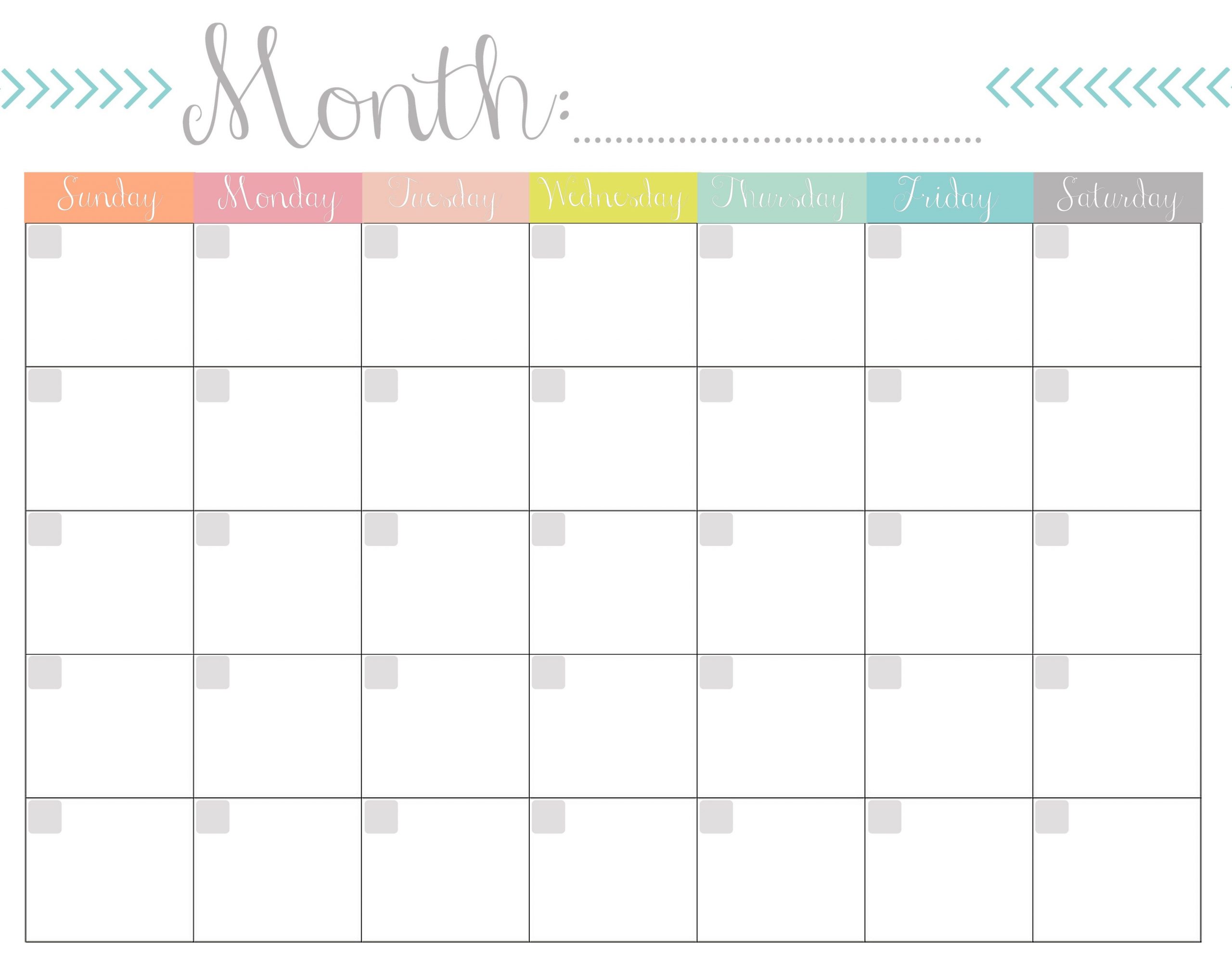 013 Blank Monthly Calendar Template Free Printable