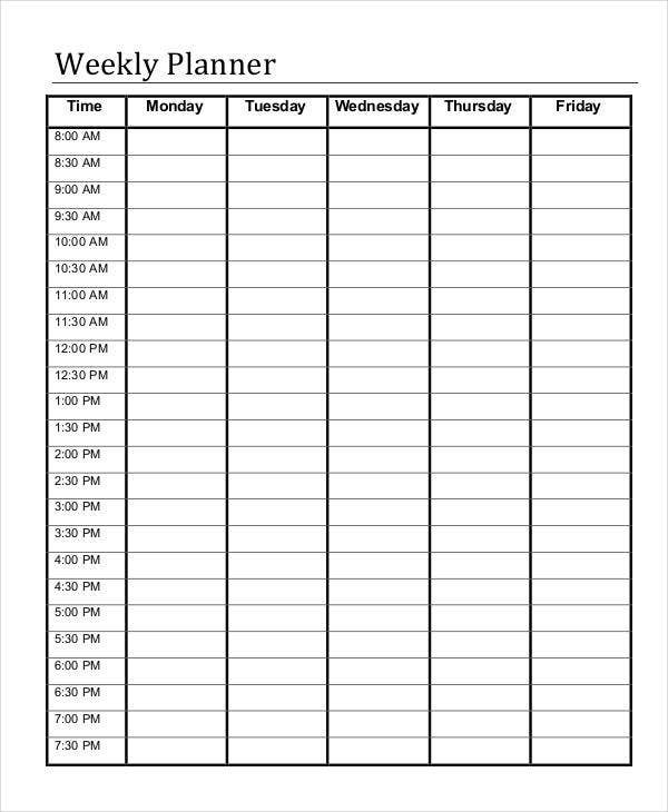 1 Day Weekly Schedule Template Printable The Death Of 1