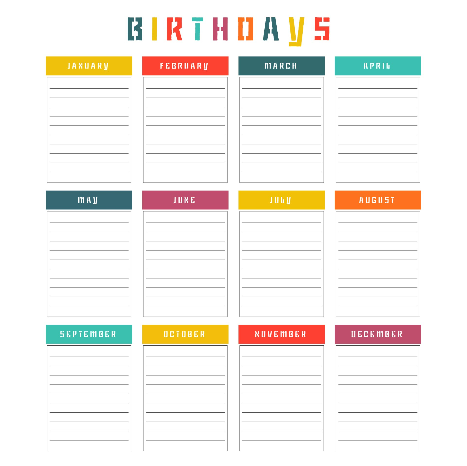 10 Best Office Birthday List Printable Printablee