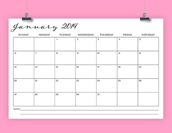 11 X 17 Inch 2019 Calendar Template Instant Download Etsy 2
