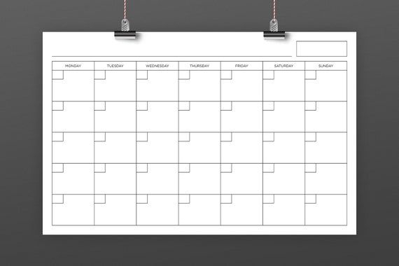 11 X 17 Inch Blank Calendar Page Template Instant