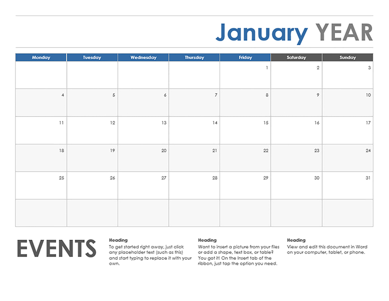 11×17 Calendar Template Word Printable Week Calendar 2