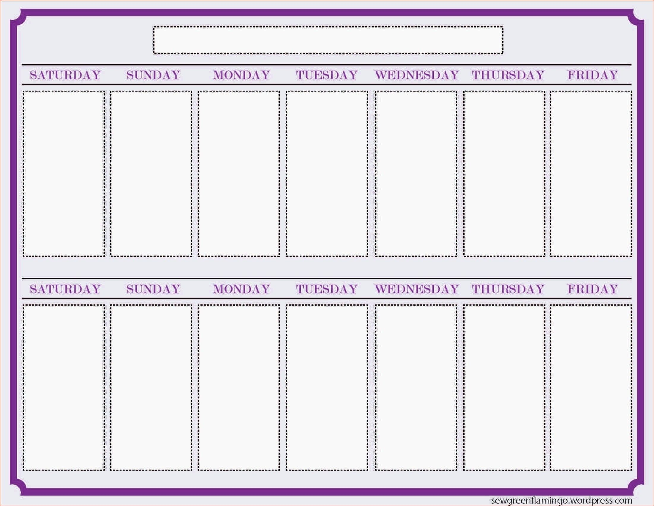 2 week blank printable calendar template design in
