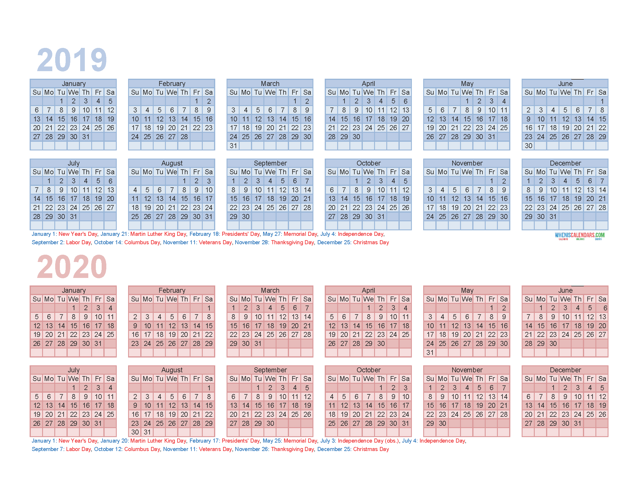 2 year calendar printable 2019 2020 excel pdf image
