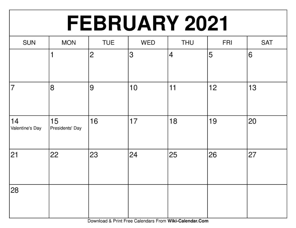 20 February 2021 Calendar Free Download Printable