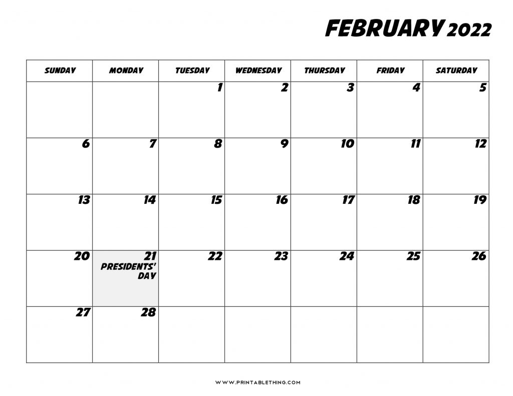 20 February 2022 Calendar Printable Pdf Us Holidays 2