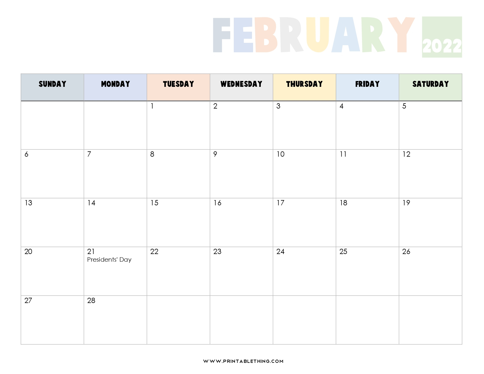 20 February 2022 Calendar Printable Pdf Us Holidays 6