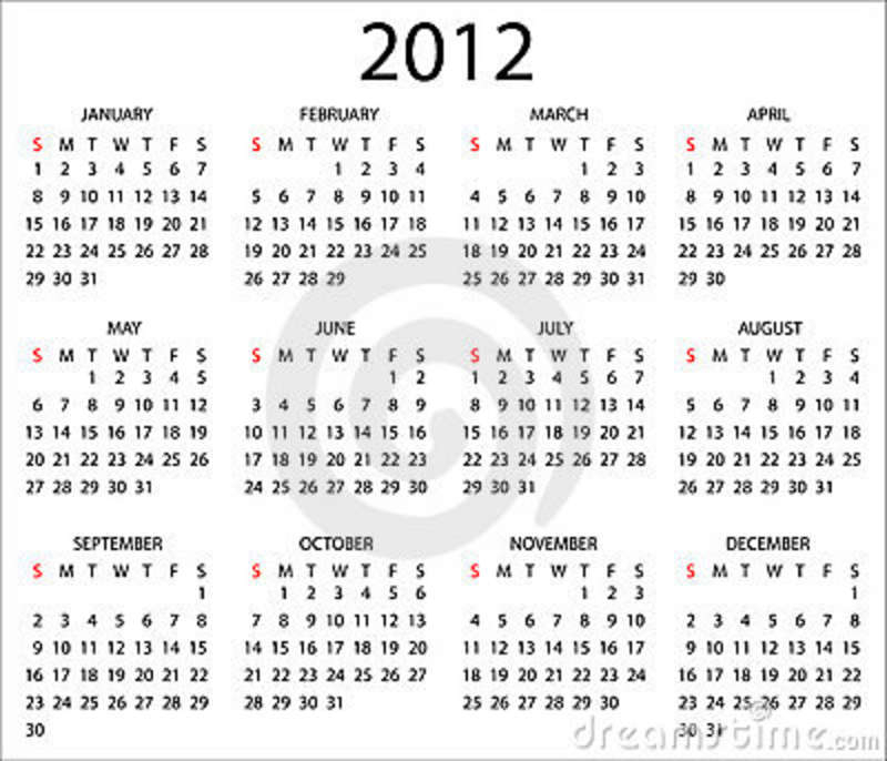 2012 Calendar Template Stock Illustration Illustration Of