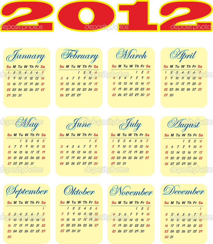 2012 Year Calendar Template Stock Vector Nikonas 7635699