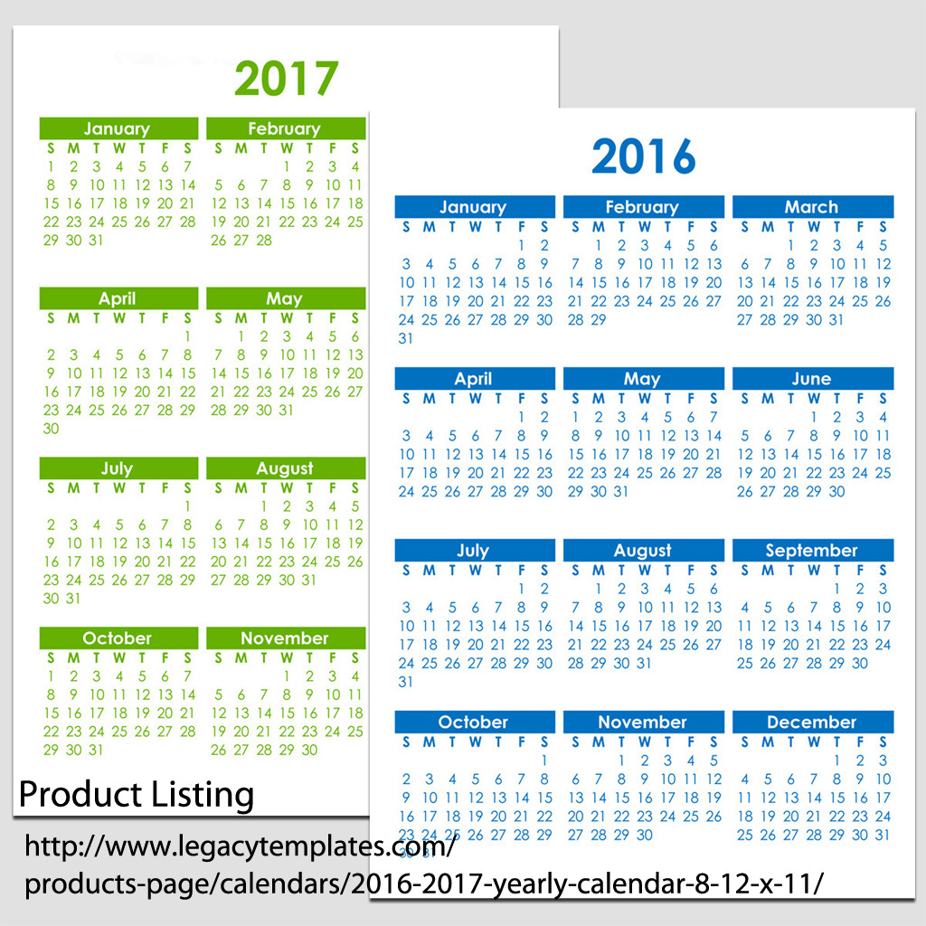 2016 2017 Yearly Calendar 5 1 2 X 8 1 2 Legacy