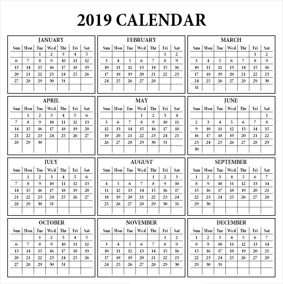 2019 Calendar Printable Template Calendar2019