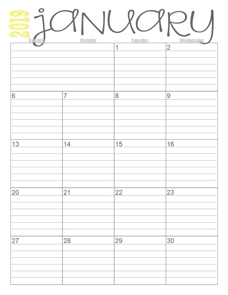 2019 Lined Monthly Calendars 2 Page Layout Full Year 2